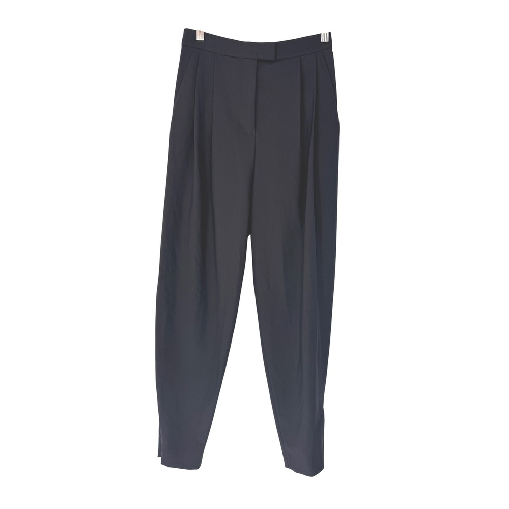 COS Navy Blue Wool Blend Pleated Tapered Trousers Ankle Zip High Rise Size 2